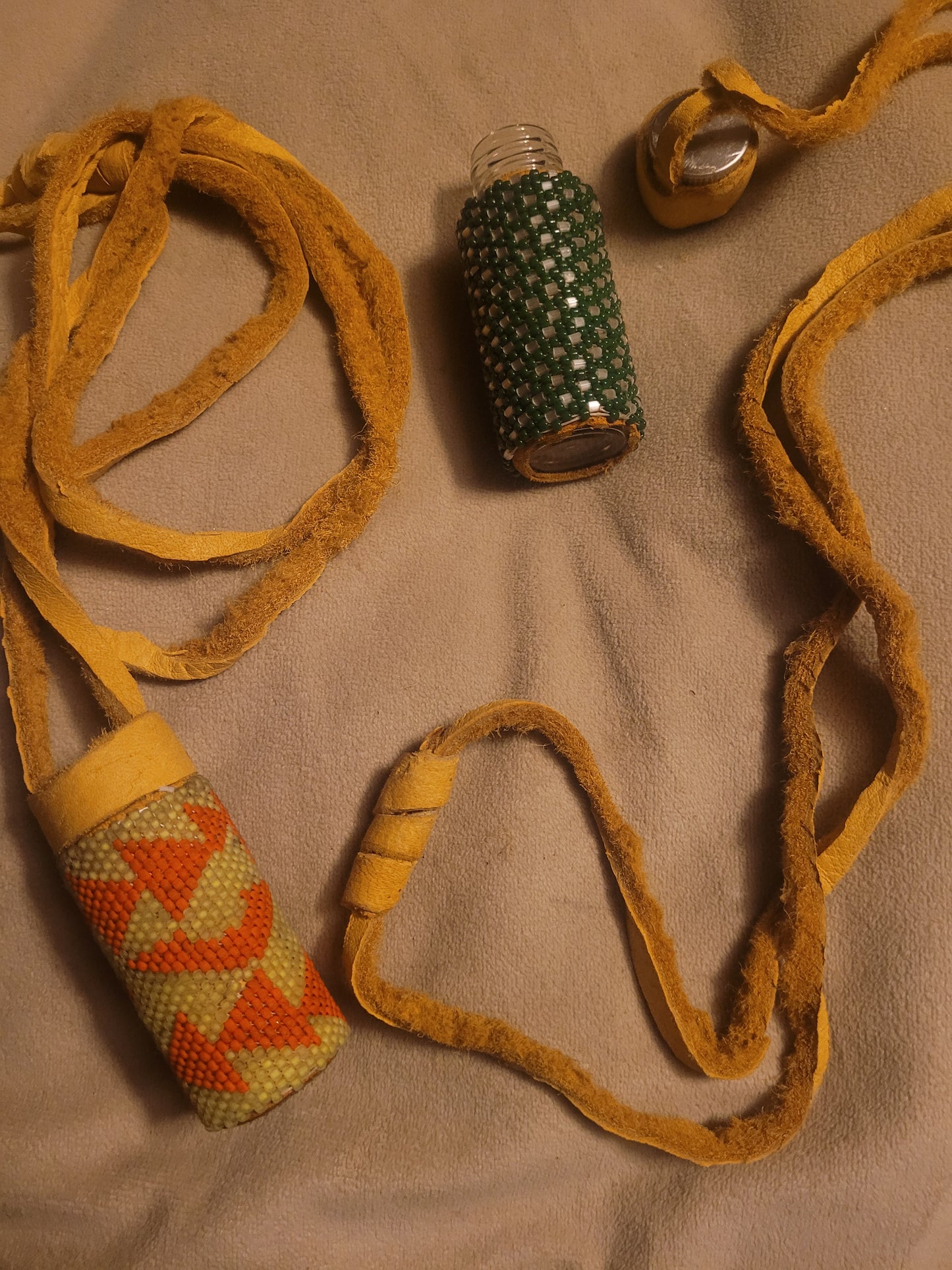 Red Arrow Beaded Medicine Necklace (Leather Strap)