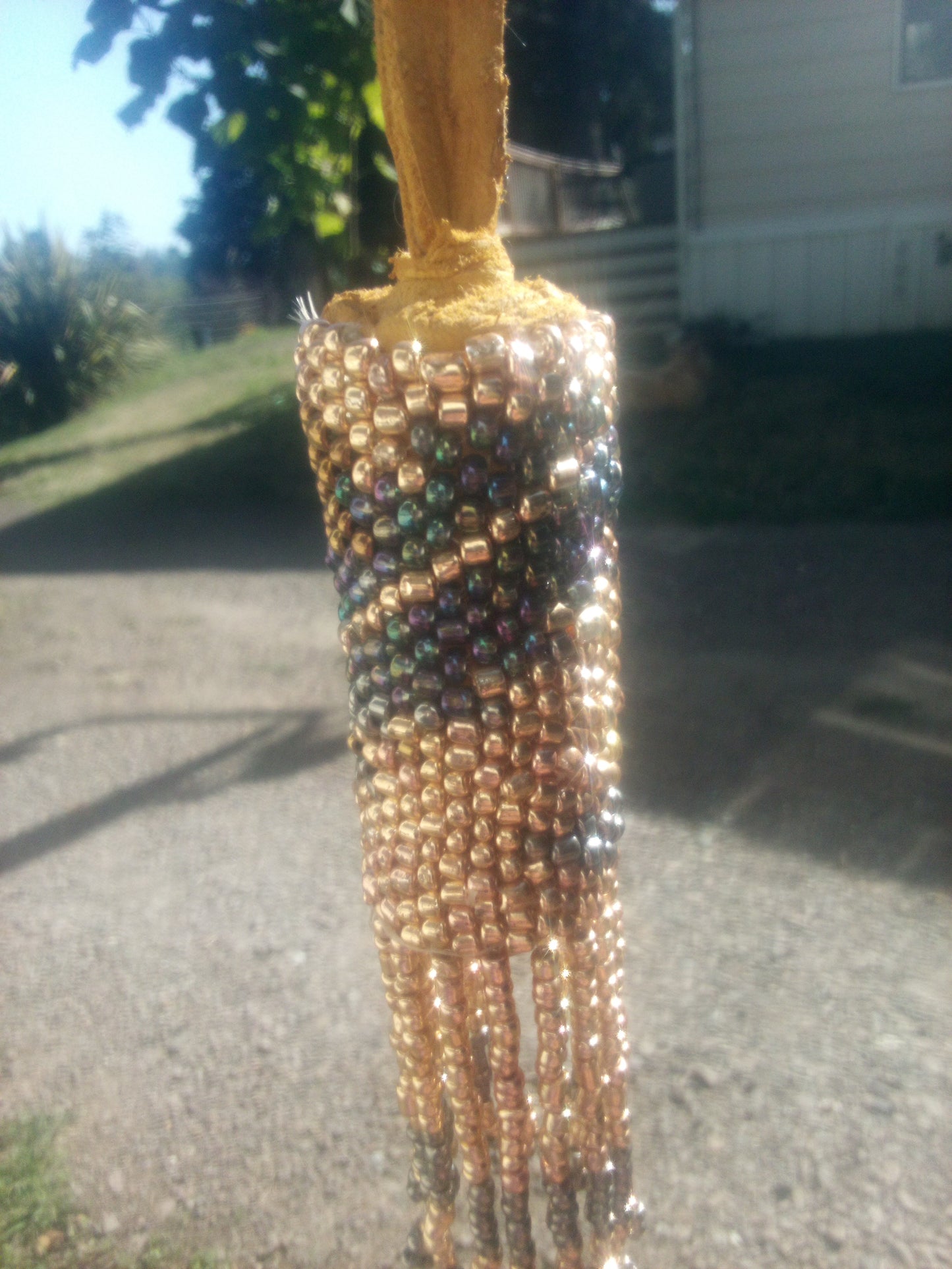 Golden Dusk Beaded Keychain Tassel